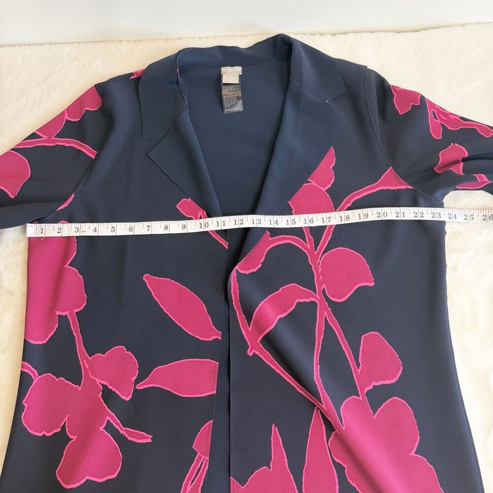 Chico’s Travelers Open Front Jacket Navy Pink Floral Women’s L 12/14 Chico’s 2 - Picture 7 of 8